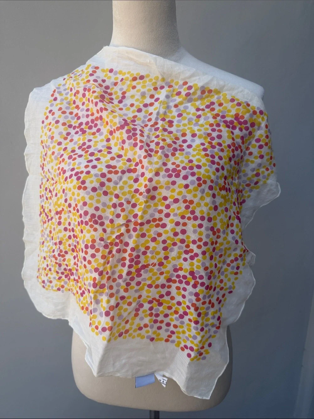 Pink Yellow Dot Print Small Square Scarf Handkerchief White Cotton Vintage Y2K